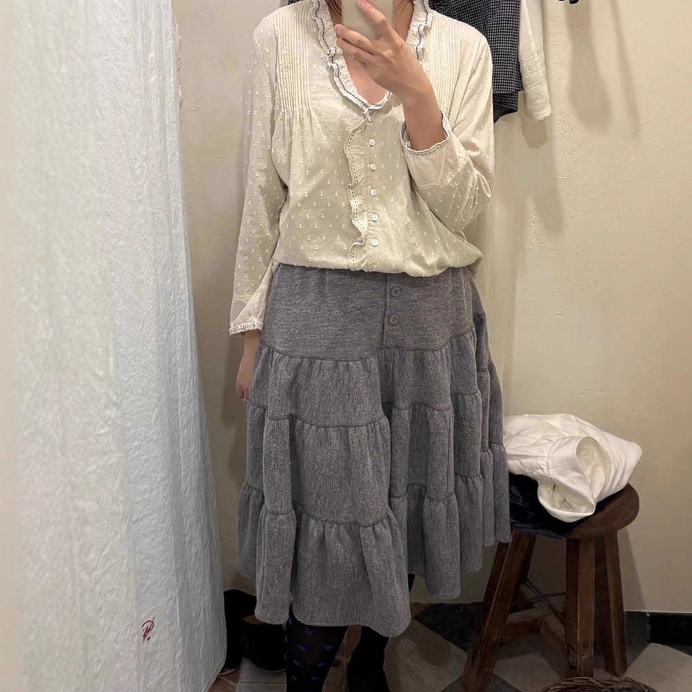 In Stock Wool Pleated Patchwork Skirt for Women 2025 Autumn High-Waisted Slimming Artistic A-Line Umbrella Skirt Viapla*N