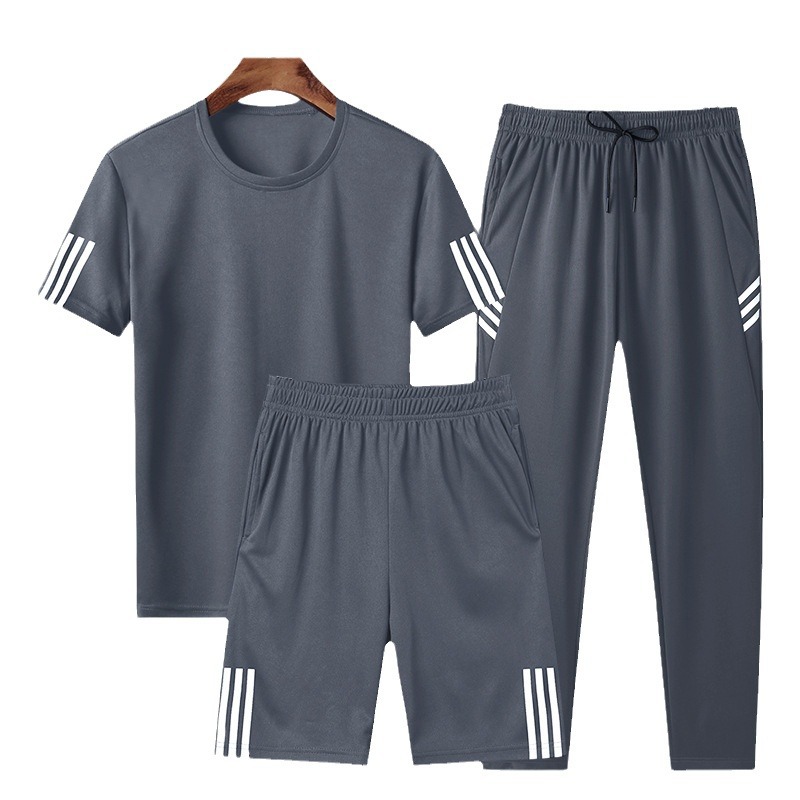 M - 8XL trajes deportivos de tamaño más grande para hombres sueltos pantalones cortos de manga corta, traje casual, pantalones largos para hombres gordos, set de tres piezas