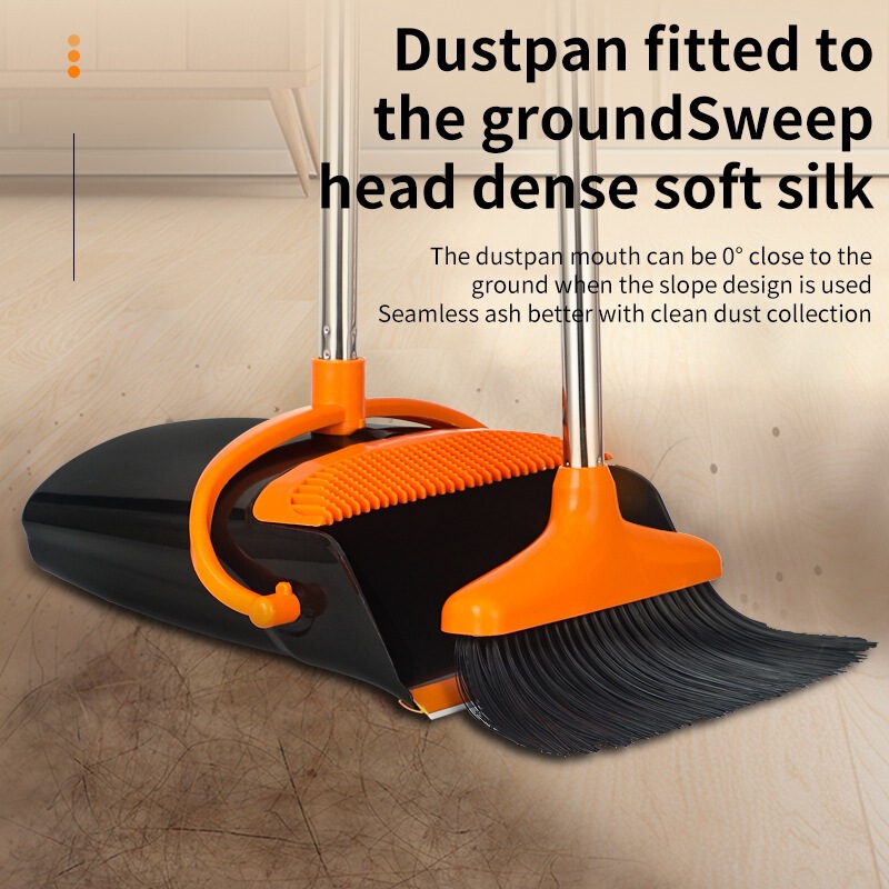 Broom and Dustpan Set, Extra-Long Handle, Upright Broom and Dustpan Set for Home, Kitchen, and Outdoor Floor Use Broom and Dustpan Set, Extra-Long Handle, Upright Broom and Dustpan Set for Home, Kitchen, and Outdoor Floor Use