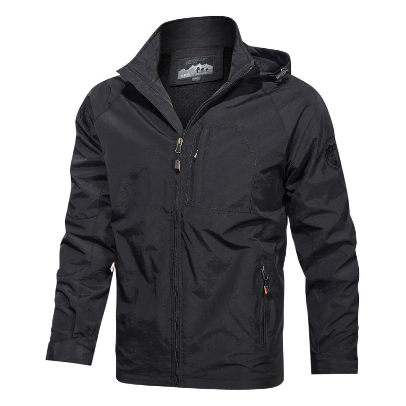 2025 Весна-Осень Новые мужские куртки Спортивная рабочая одежда Тонкие ветрозащитные однотонные универсальные повседневные с капюшоном