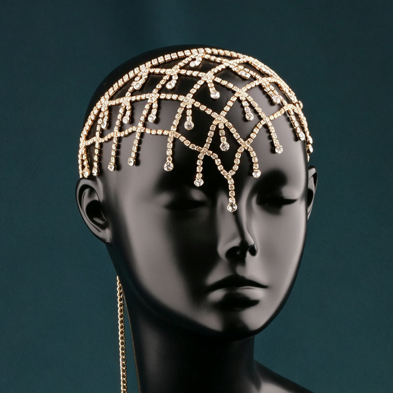 New cross-border claw chain rhinestone mesh tassel hair accessory, forehead chain, fashionable and unique jewelry