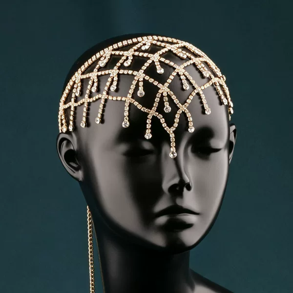 New cross-border claw chain rhinestone mesh tassel hair accessory, forehead chain, fashionable and unique jewelry