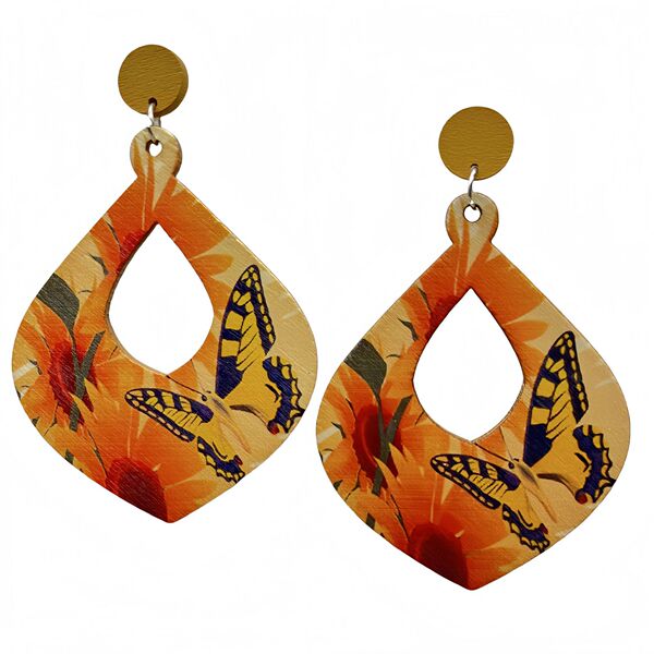 retro wooden long beach large earrings