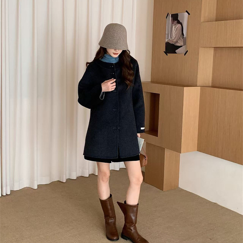 双面羊绒大衣女2025秋冬新款韩版连帽小个子百搭中长款毛呢外套|undefined