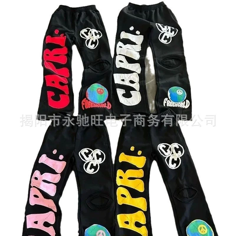 Трансграничная электрическая торговля в Европе и Америке High Street Guochao брюки Gaojie ins Chao Brand Мужские свободные повседневные прямые американские брюки с принтом