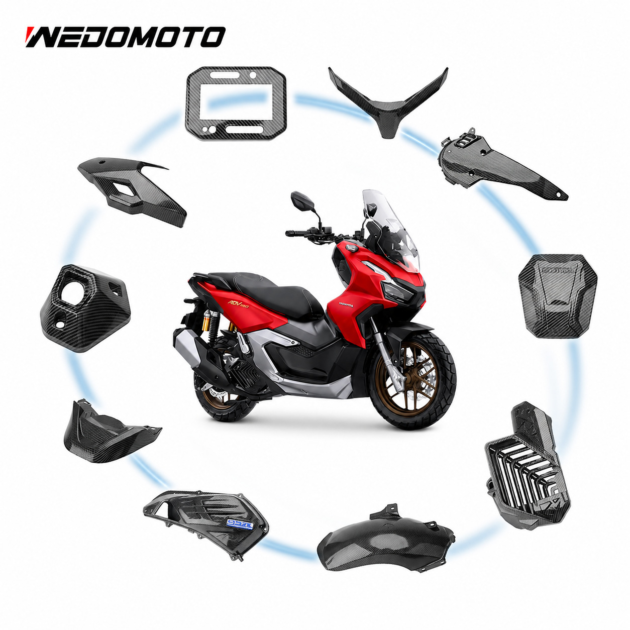Suitable for Adv160 Motorcycle Body Parts Modification from 2021-2026, Water Transfer Printing Carbon Fiber Texture Decorative Shell