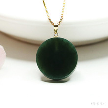 眷钰 18K金镶天然和田玉吊坠塔青无事牌项链玉石批发代发S2123103