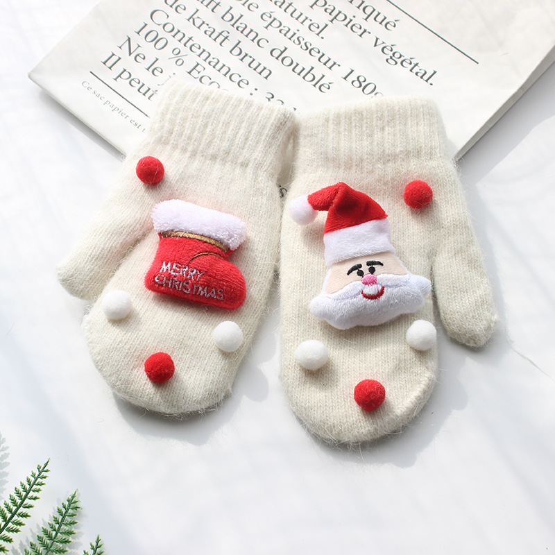新しい秋冬のクリスマスの手袋の女性の厚い保温の毛糸の手袋の屋外の子供のかわいいニットの指の手袋|undefined