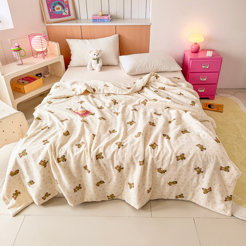 一件代发薇玛仕新款类全棉双层皱皱纱印花款大豆夏凉被空调被网红