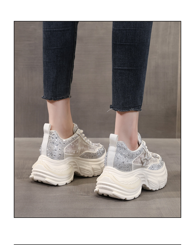 Giày sneaker nữ chunky đế dày đính đá phong cách thể thao — Màu trắng chi tiết 16