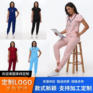 跨境医护洗手服短袖套装多色可选手术衣宠物医院医生护士工作服