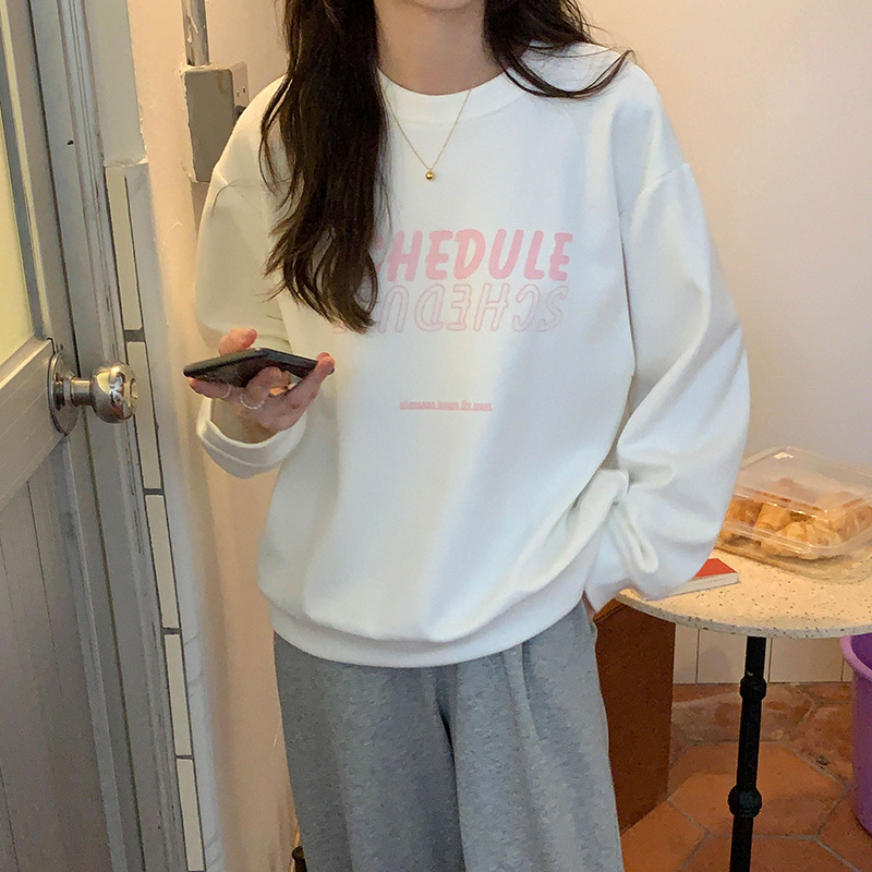 American Style Trendy Brand Personalized Dopamine Crewneck Sweat Women's Autumn and Winter New Style Chic Letter Loose College Style Top Trendy