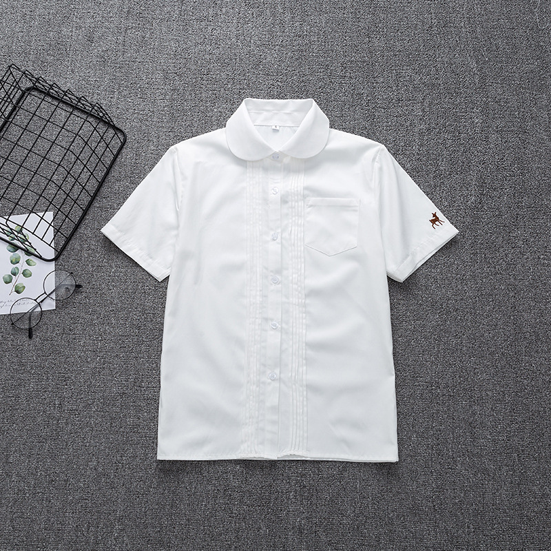 026 Deer embroidered short -sleeved milk white