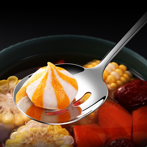 304 Stainless Steel Public Dining Utensils: Chopsticks, Spoons, Western-Style Hotel-Grade Lengthened Serving Spoon, Thickened Household Dish-Serving Spoon with Strainer