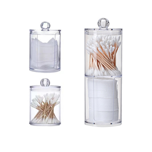 Double-layer circular acrylic box cotton swab box cross-border transparent desktop cotton pad storage box dust cover