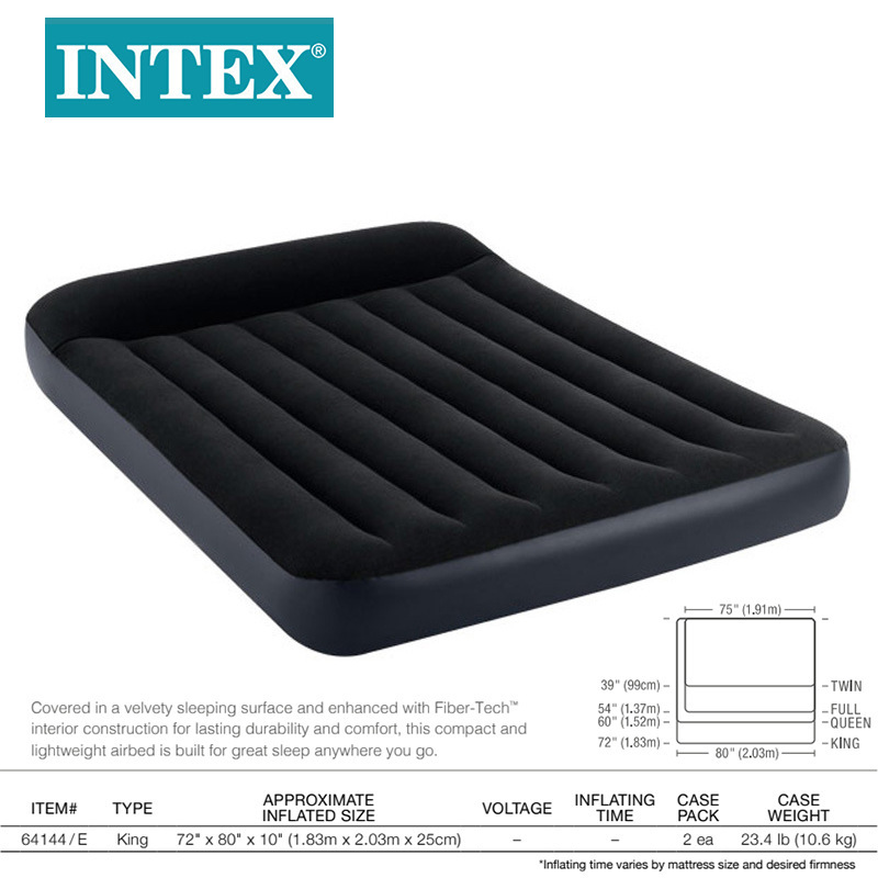 INTEX64144 Black and White built-in pillow single-layer king-size line pull air bed flocked camping air mattress