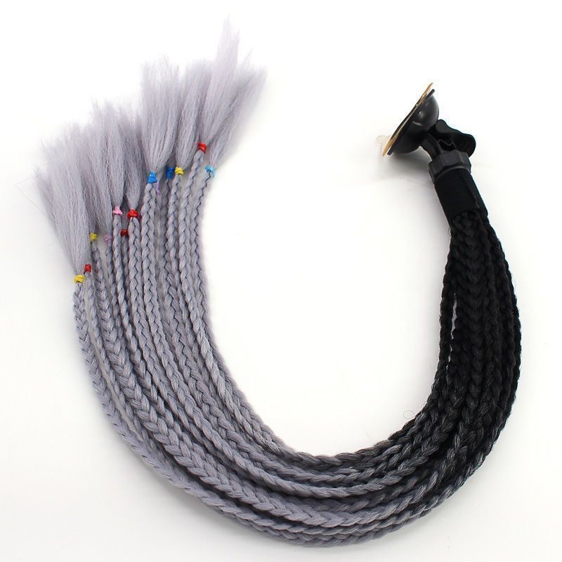 Casco de Motocicleta con Decoración de Peluca Colorida, Trenzas, Doble Cola de Caballo, Estilo Motero, con Ventosa, 60 cm