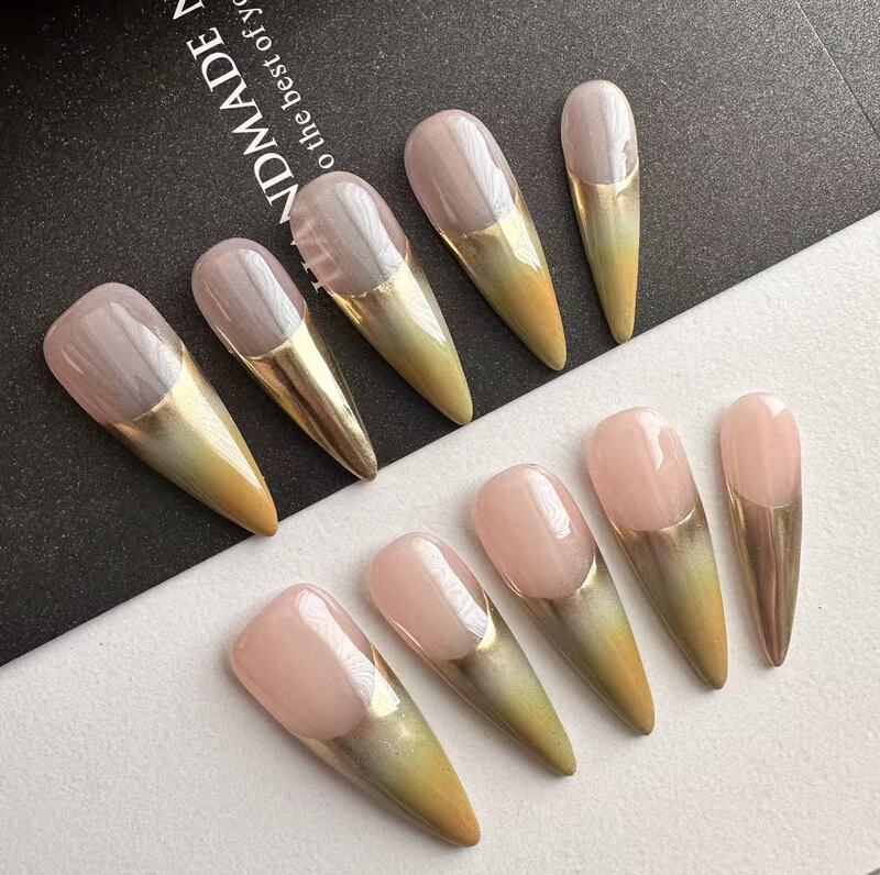 European and American Latin American Smudged Wearable Nails French High-End Fake Nails Pure Handmade Long Pointed Sweet and Cool Manicure European and American Latin American Smudged Wearable Nails French High-End Fake Nails Pure Handmade Long Pointed Sweet and Cool Manicure