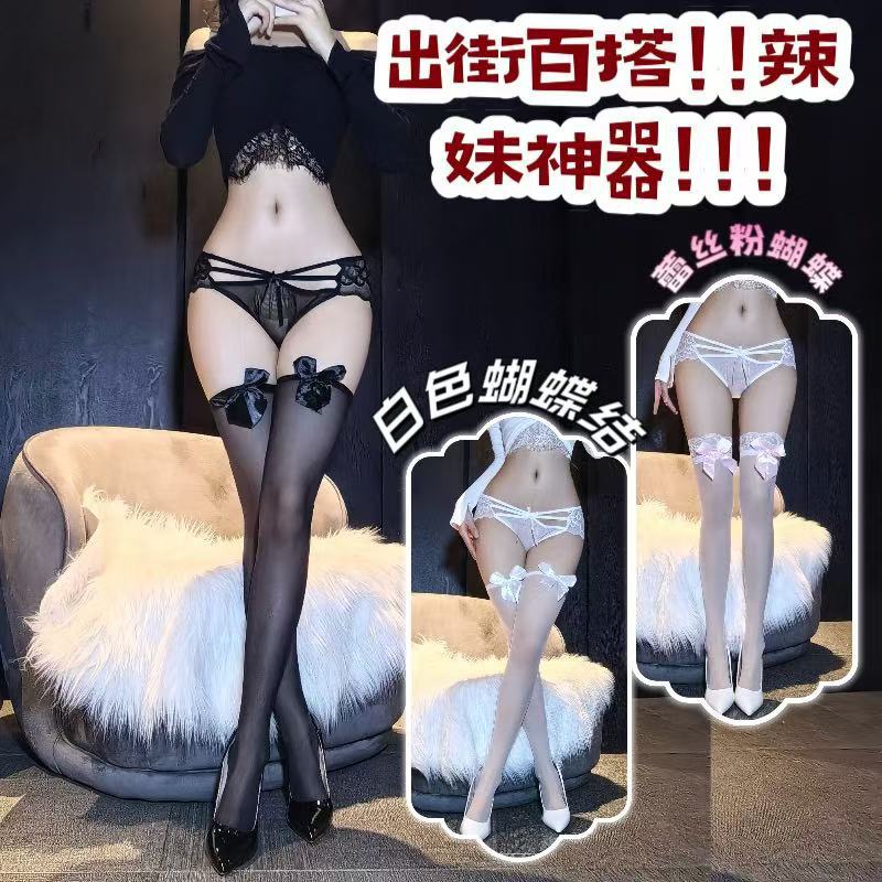 Women’s Black Over-the-Knee Bow Socks, Thin Polyester JK-Style Long Tube Stockings — detail image 8