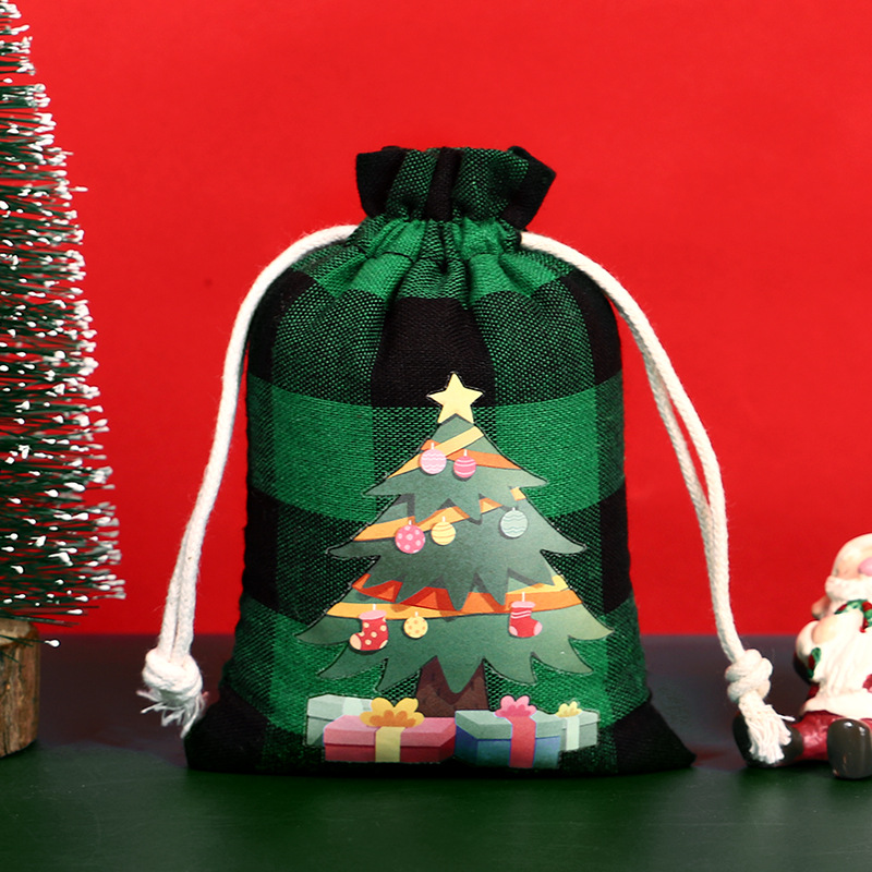 Bolsa de algodón a cuadros de Navidad con cordón Bolsa de embalaje de regalo de caramelo de Navidad Calendario de Adviento bolsa pequeña al por mayor