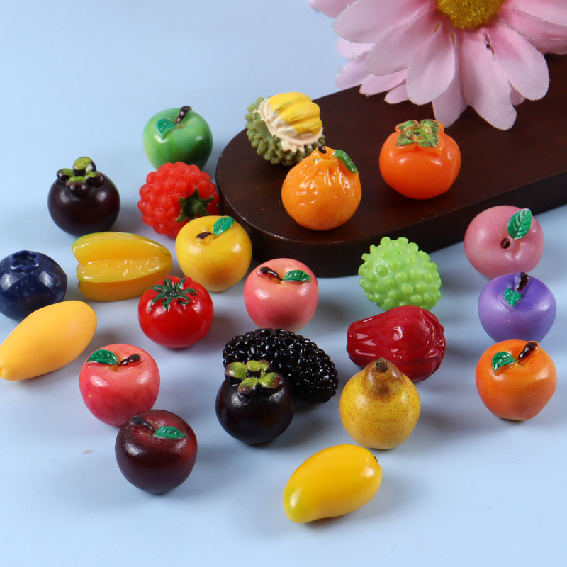 Resin Cute Mini Green and Red Apple Artificial Fruit Food Toy Small Ornaments Keychain Material DIY Jewelry Accessories