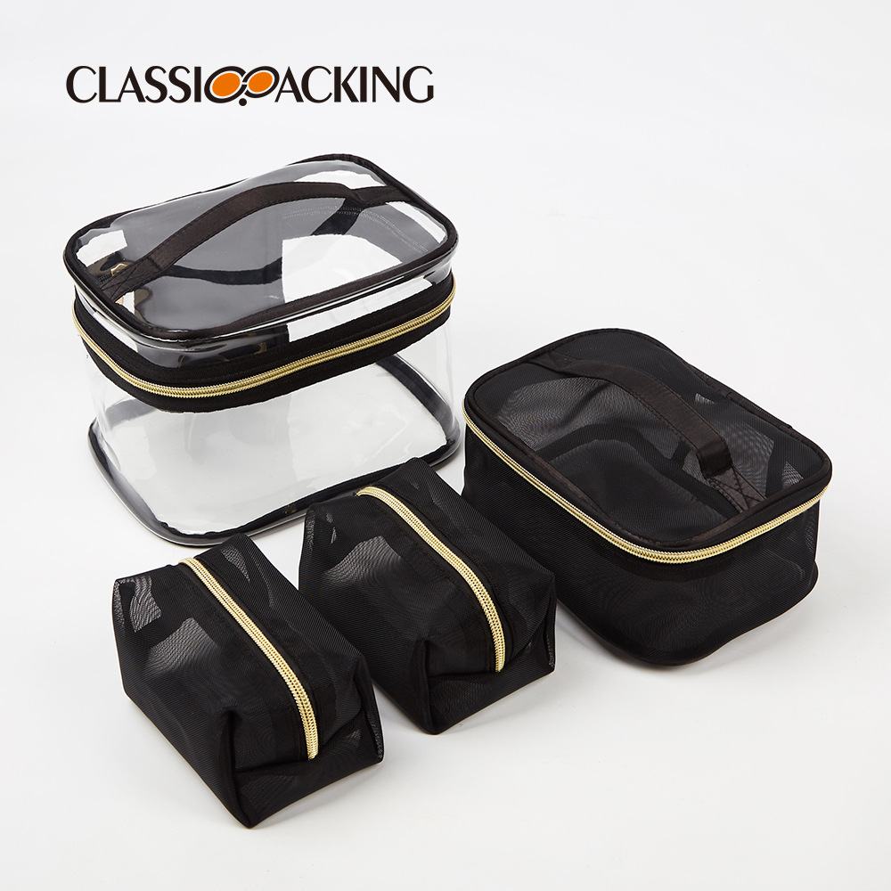 Bolsa de cosméticos simple y de gran capacidad 2025 nueva bolsa de lavado de alto valor bolsa de almacenamiento transparente de malla portátil juego de cuatro piezas