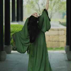 战国袍汉服女绿色古装复原款马山楚墓清冷系魏晋风交领直裾大放量