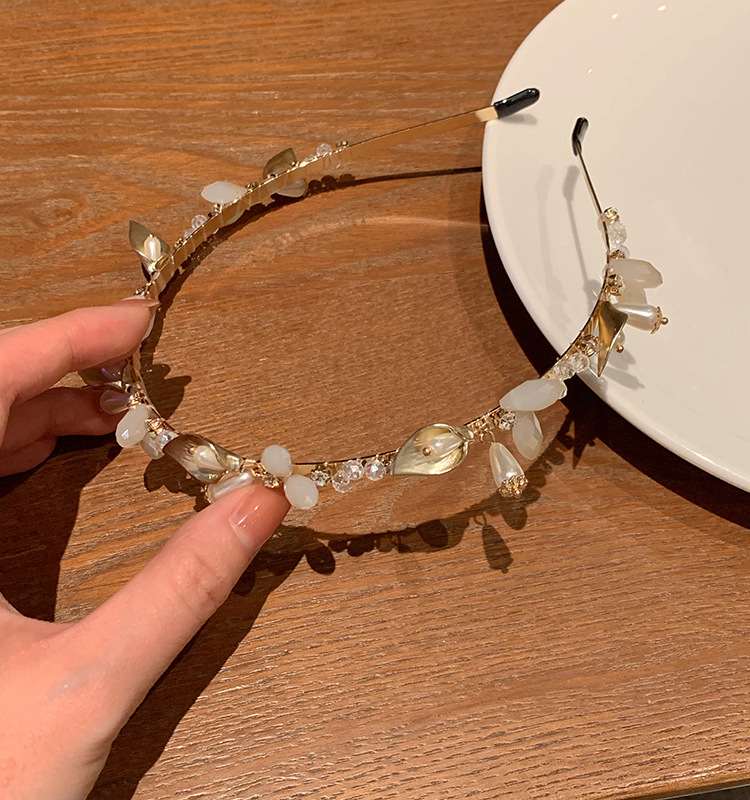 Diadema de perlas hada mujer estilo coreano retro flores accesorio_voghion.com