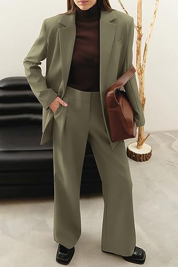 Women's Pant Set For Work Autumn Winter Professional Two Piece Outfit_voghion.com