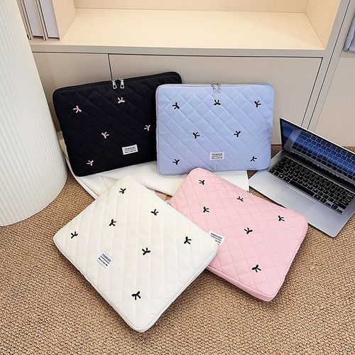 Korean version ins tablet storage, cute diamond-style embroidered bow, 11/13/15-inch notebook storage bag