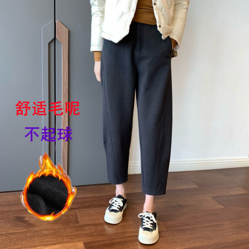 秋冬毛呢哈伦裤女2025新款加绒加厚高腰显瘦奶奶裤萝卜裤休闲女裤