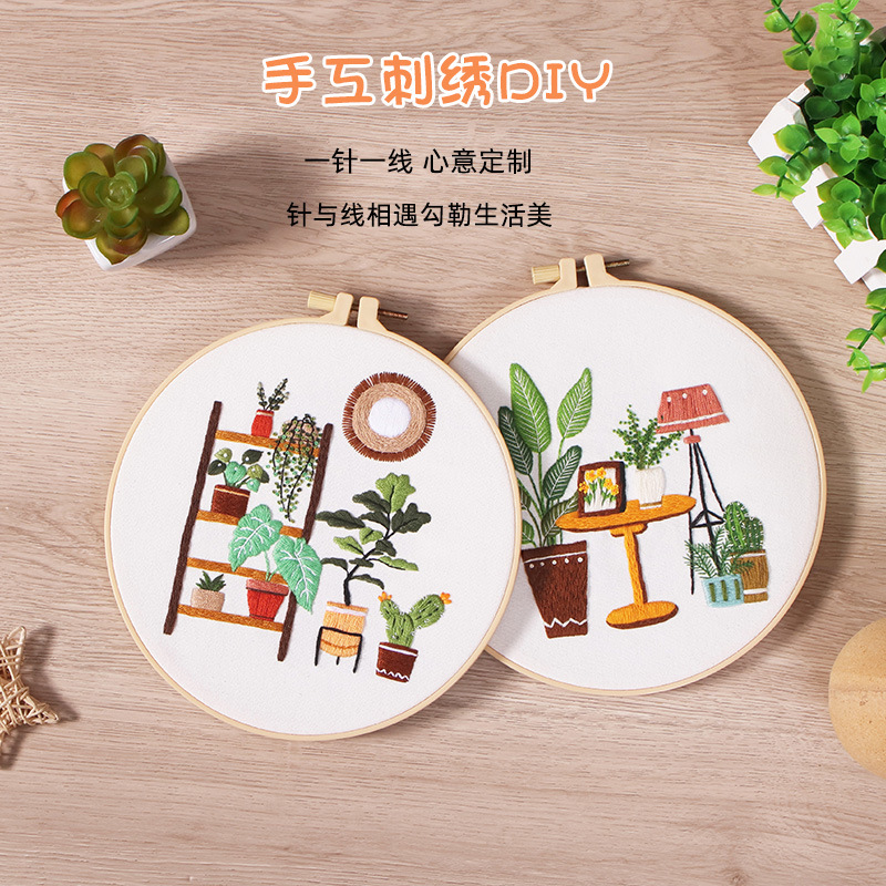 Nuevo paquete de material de bordado original DIY para el ocio en el hogar verde escenas de vida transfronterizas en inglés