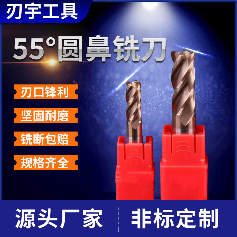HRC55度钨钢4刃钢用圆鼻铣刀CNC数控加工圆鼻刀插铣侧铣2.5倍径