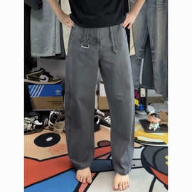 秋季新款飘带弯刀牛仔裤男美式高街潮流直筒宽松百搭纯色休闲裤
