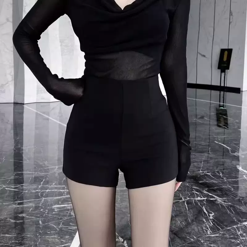 高腰黑色西装短裤夏天外穿紧身包臀裤显瘦辣妹热裤运动女生a字