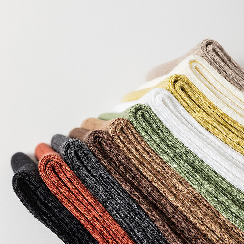 Damen Crew Socken Mit Wellensaum Für Herbst Und Winter Einfarbig_voghion.com