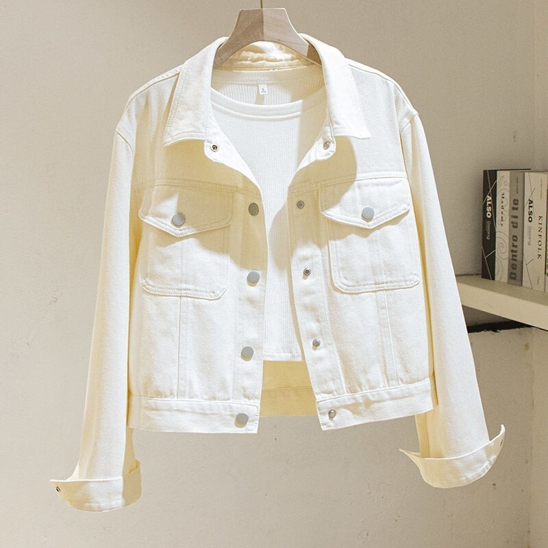Hong Kong-style short denim jacket for women, new autumn collection, loose and casual design, perfect for petite figures, versatile outerwear