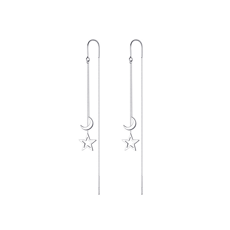 Eloch s925 plata estrella lunar bordado largo temperamento coreano orejas de verano pendientes G9951