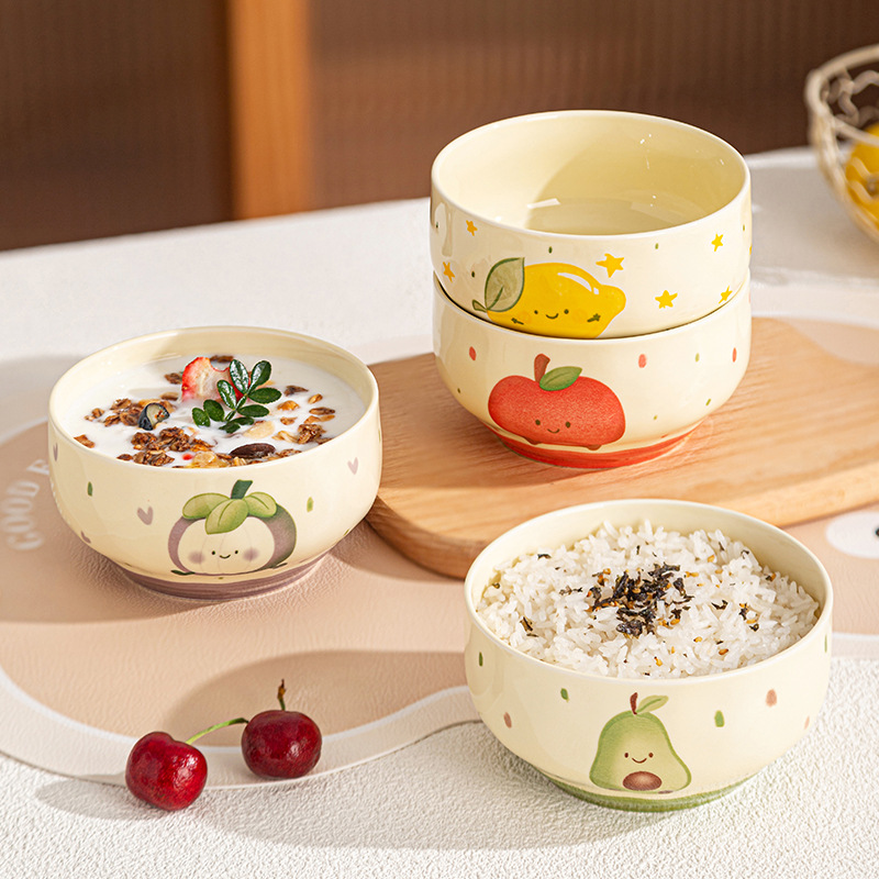 Serie de frutas lindas Cuenco de cerámica de color bajo vidriado de alto valor Nuevo tazón de yogur para el hogar Cuenco de arroz Vajilla de cerámica image 5