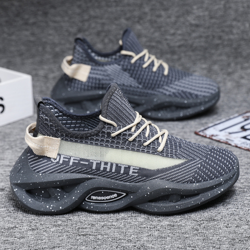 2024 Spring and Summer New Shoes Men's Flying Knitted Sports Shoes Korean Style Thick Sole Ultra-Light Coconut Shoes Men's Casual Shoes Trendy