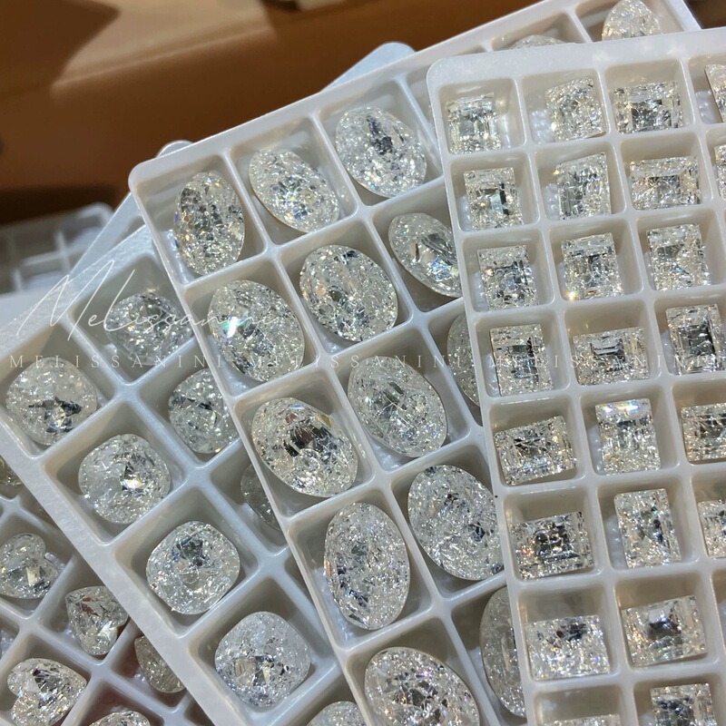 High-End Ice Flower Nail Art Rhinestones, High-Quality Rock Candy Chunky Square Oval Crackle Pattern Crushed Ice Dongzhou Crystal Nail Art Rhinestones