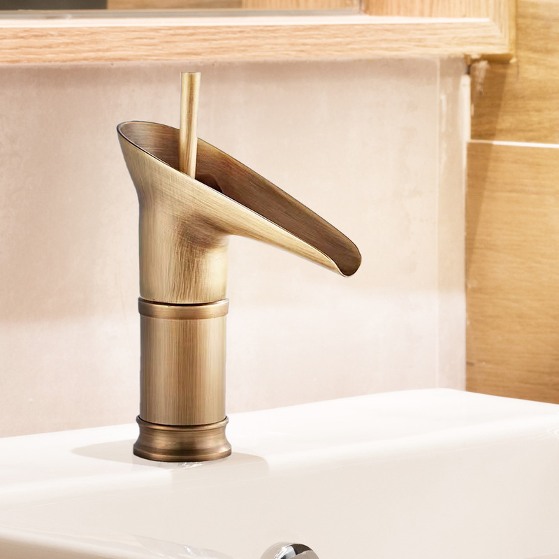 Antique copper waterfall wine glass hot and cold basin faucet bathroom counter basin washbasin faucet black ancient a generation of hair