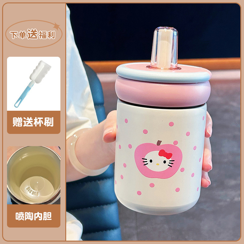 新型ins女子高颜値ストローカップ316ステンレス保温カップ陶磁器内胆カップ学生随行カップ|undefined