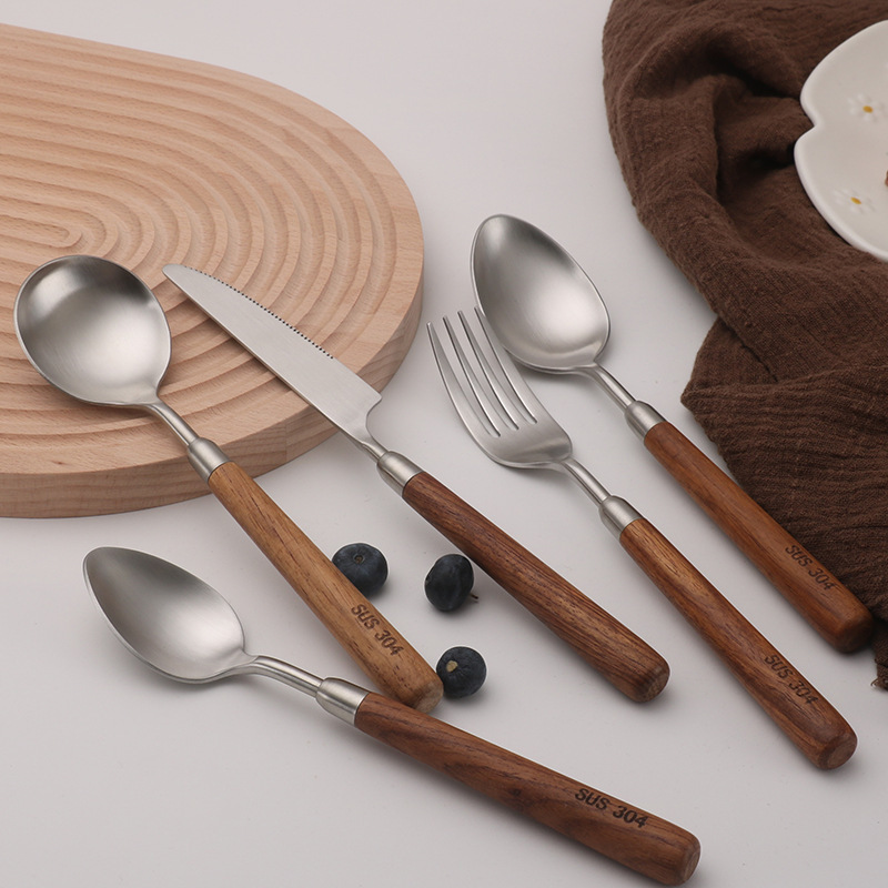 304 Stainless Steel Steak Knife and Fork Spoon Walnut Western Food Spoon High Value Spoon Fork Spoon Cross Border Spoon 304 Stainless Steel Steak Knife and Fork Spoon Walnut Western Food Spoon High Value Spoon Fork Spoon Cross Border Spoon