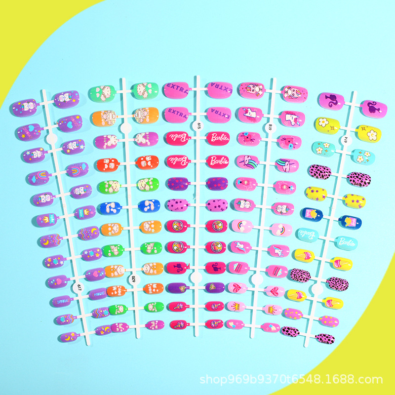 Nuevo desgaste hecho a mano uñas fresco lindo terminado dibujos animados niños desgaste uñas desmontable falso uñas manicura 24 unidades