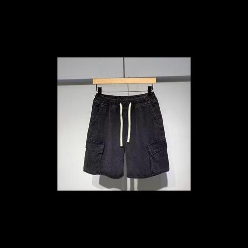 Men's denim summer loose waist Japanese workwear casual 5-inch adjustable waist pants