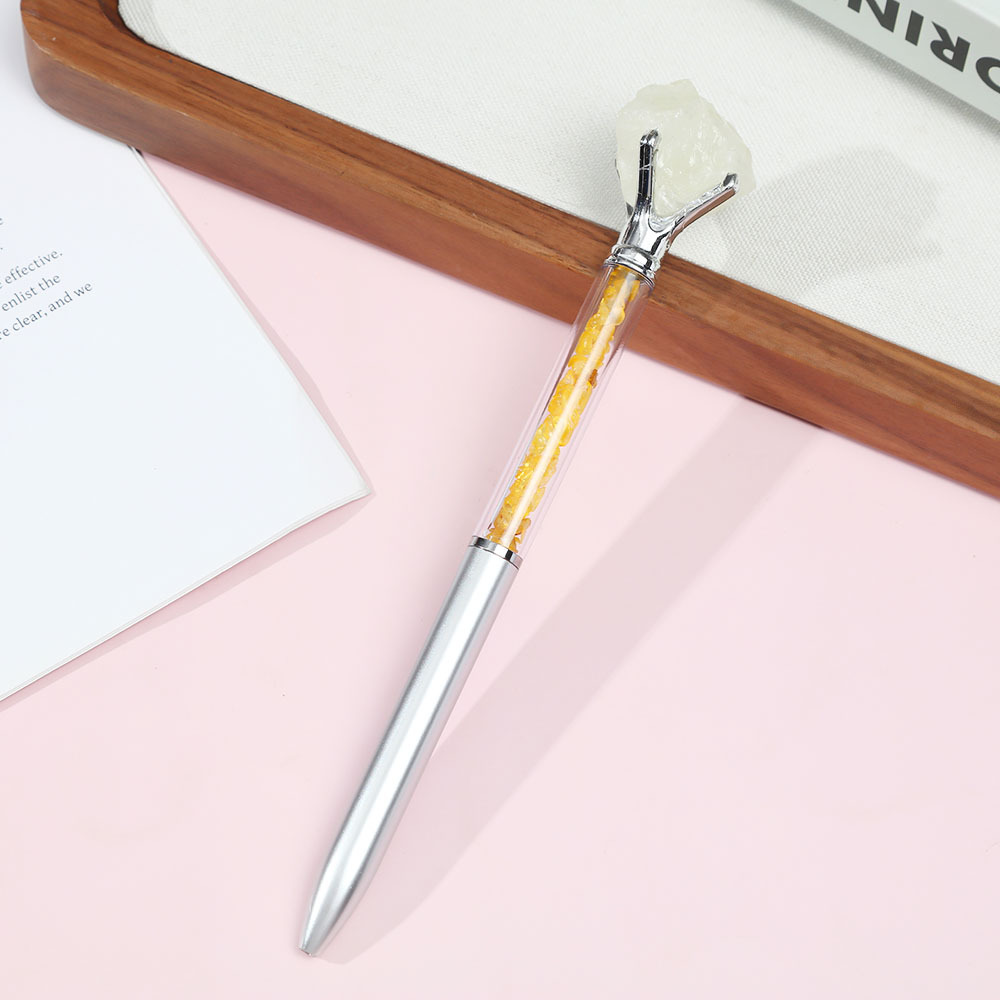 Estudiantes de escritura de cristal natural piedra crudo lápiz de escritura papelería arena flotante lápiz de bola de alta calidad regalos publicidad lápiz de firma