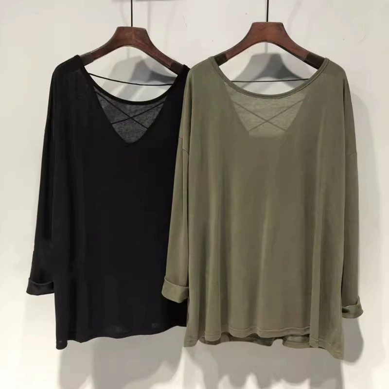 Light and thin long-sleeve, knitted shirt, sweater, plus size, backless, sun protection, V-neckline