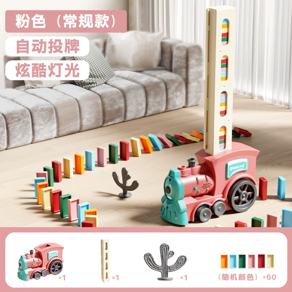 Fuchsia dominoes, train, battery