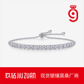 简约925银亚马逊热卖网球手链手镯女 高货轻奢欧美莫桑石手链